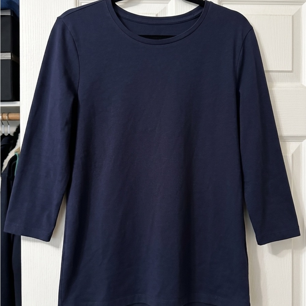 Chico's Navy 3/4 Sleeve Crewneck Top